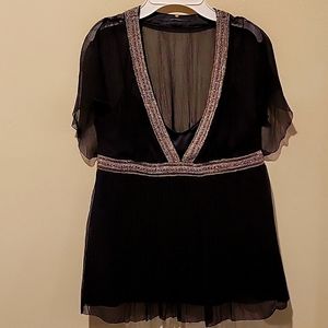 ❤️ ELIE TAHARI STUNNING SILK TOP WITH METALLIC TRIM / SATIN CAMISOLE UNDERLAY